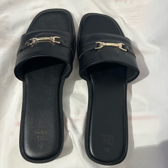 Time and Tru Shoes - Time and Tru Black Slide Sandals | Silver Embellishment | Women's Size 10